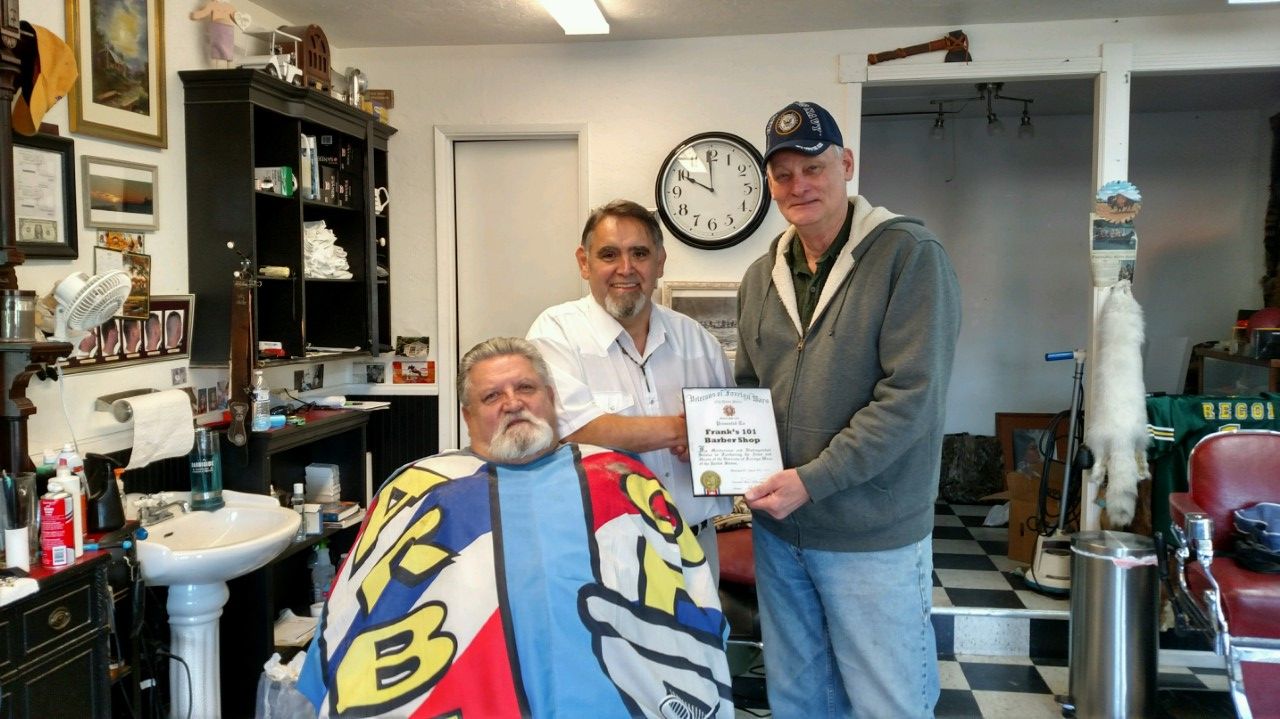 Frank's Barber Shop receiving a VFW Appreciation - 2016