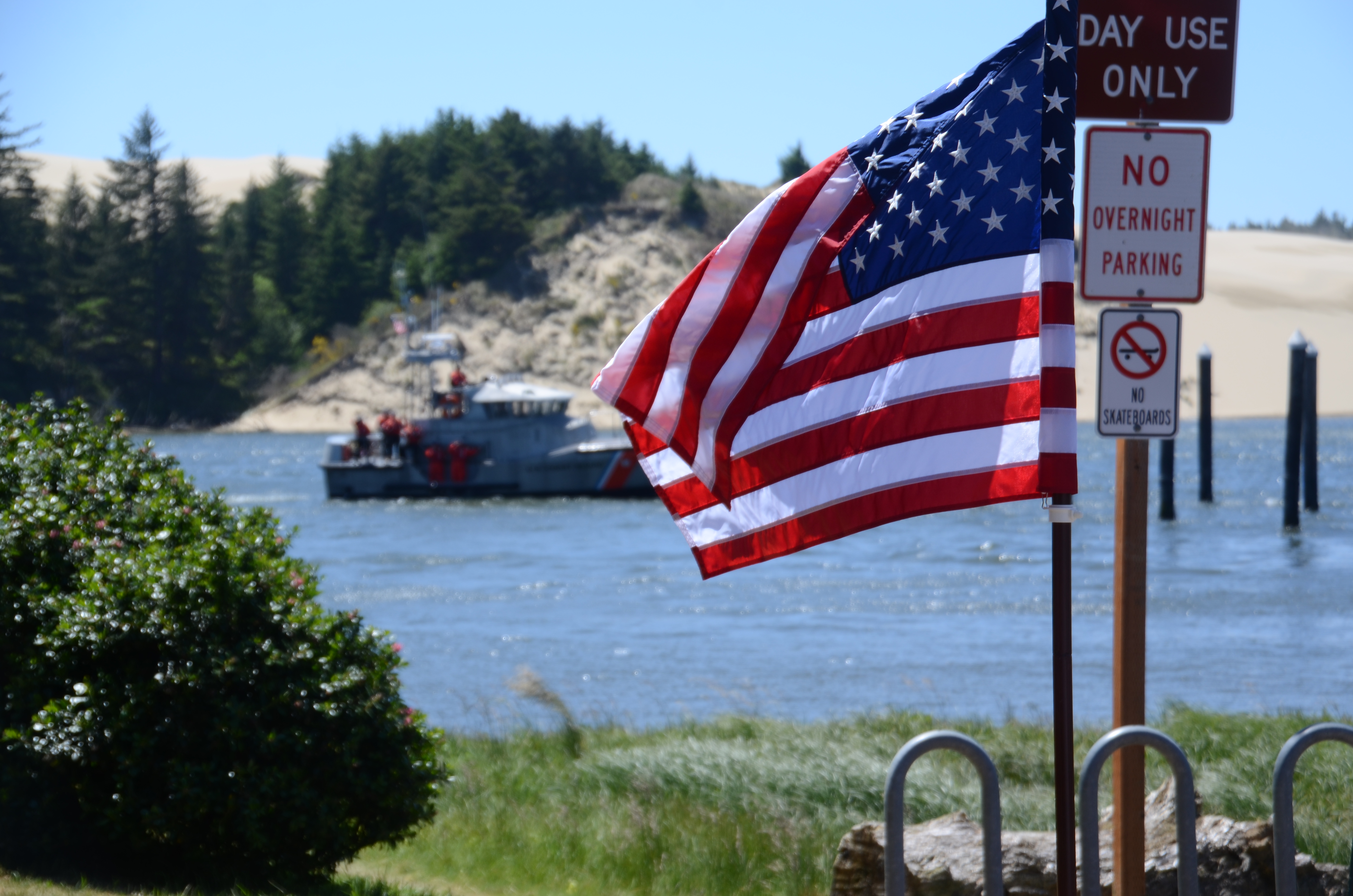 Coast Guard Vessel preparing to lay Wreaths on the Siuslaw River Florence OR, on Memorial Day 2018